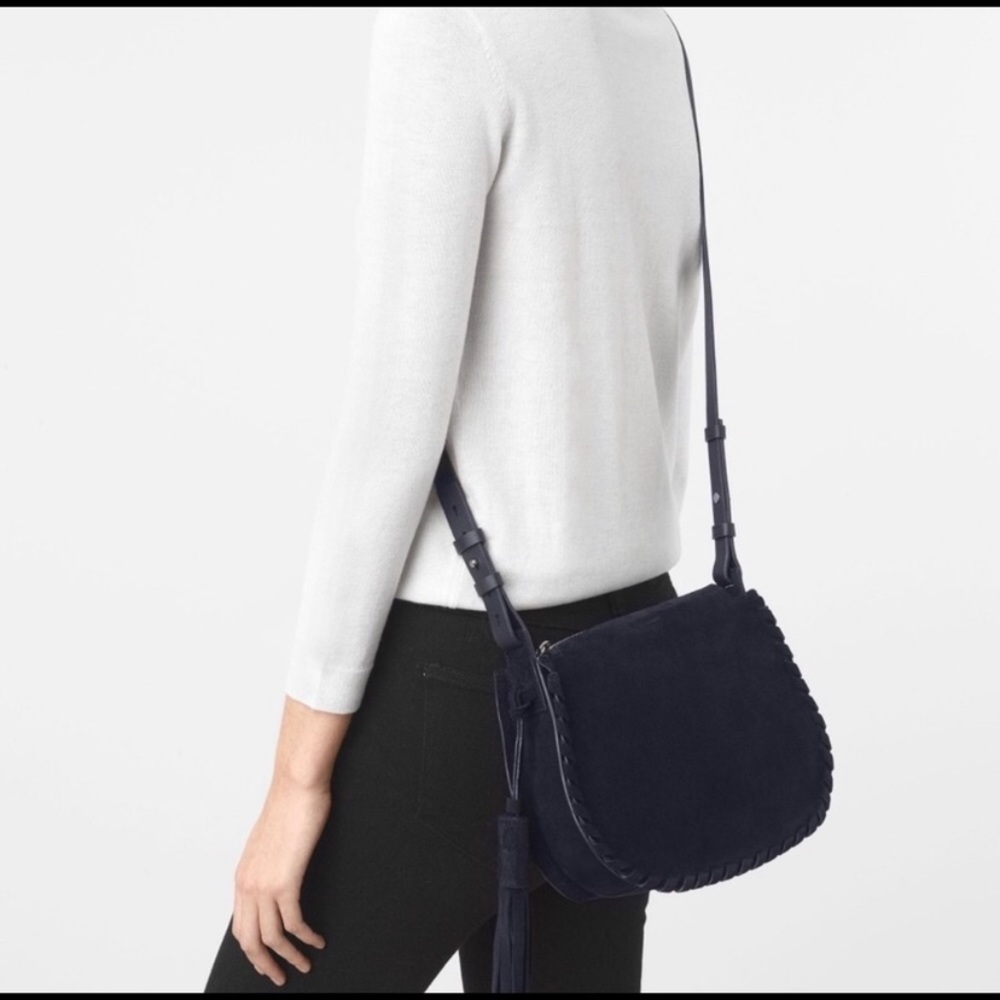 All Saints Women's Blue Mori Suede Crossbody purse